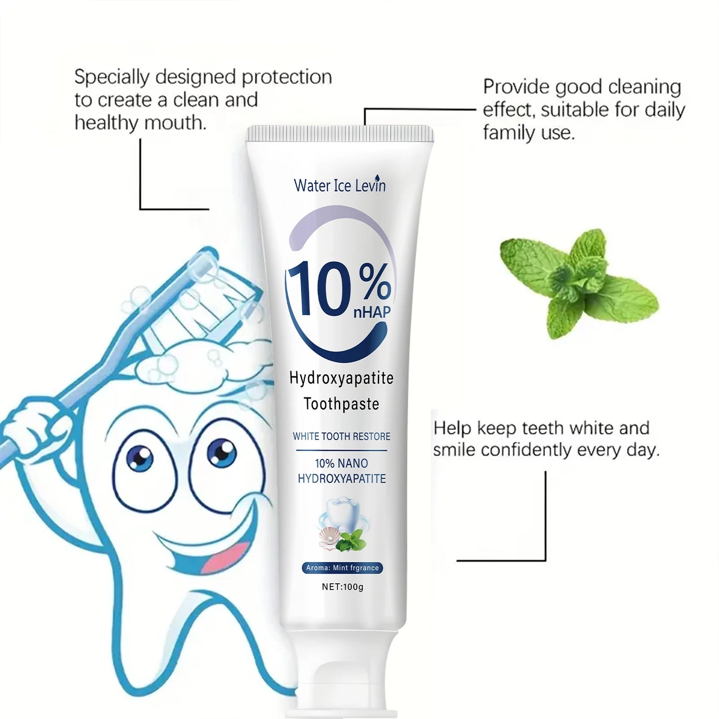 10% Nano Hydroxyapatite Toothpaste Restores White Teeth. Protects Gums. Deep Cleans. Brightens Smile. 100g Fresh Mint.