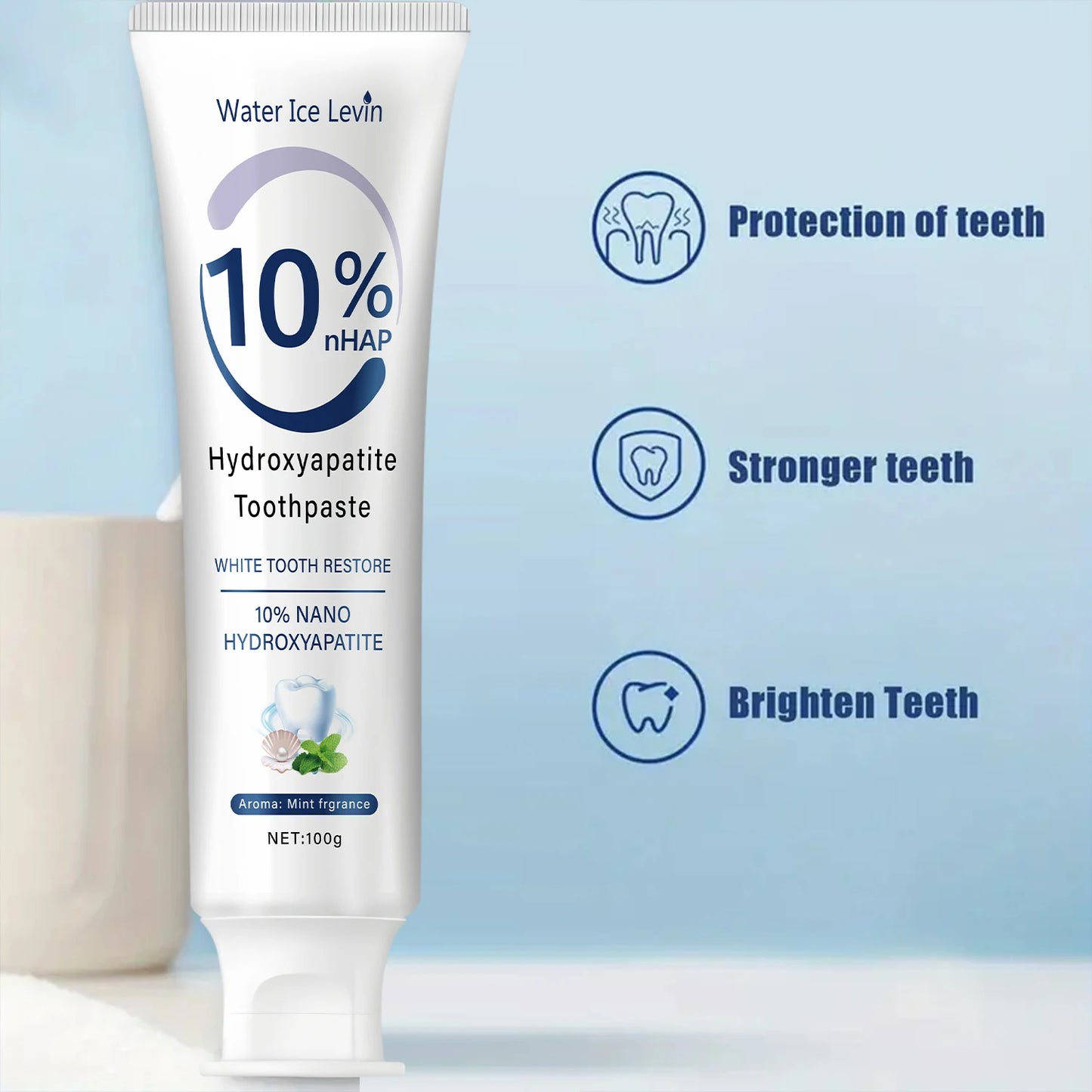 10% Nano Hydroxyapatite Toothpaste Restores White Teeth. Protects Gums. Deep Cleans. Brightens Smile. 100g Fresh Mint.