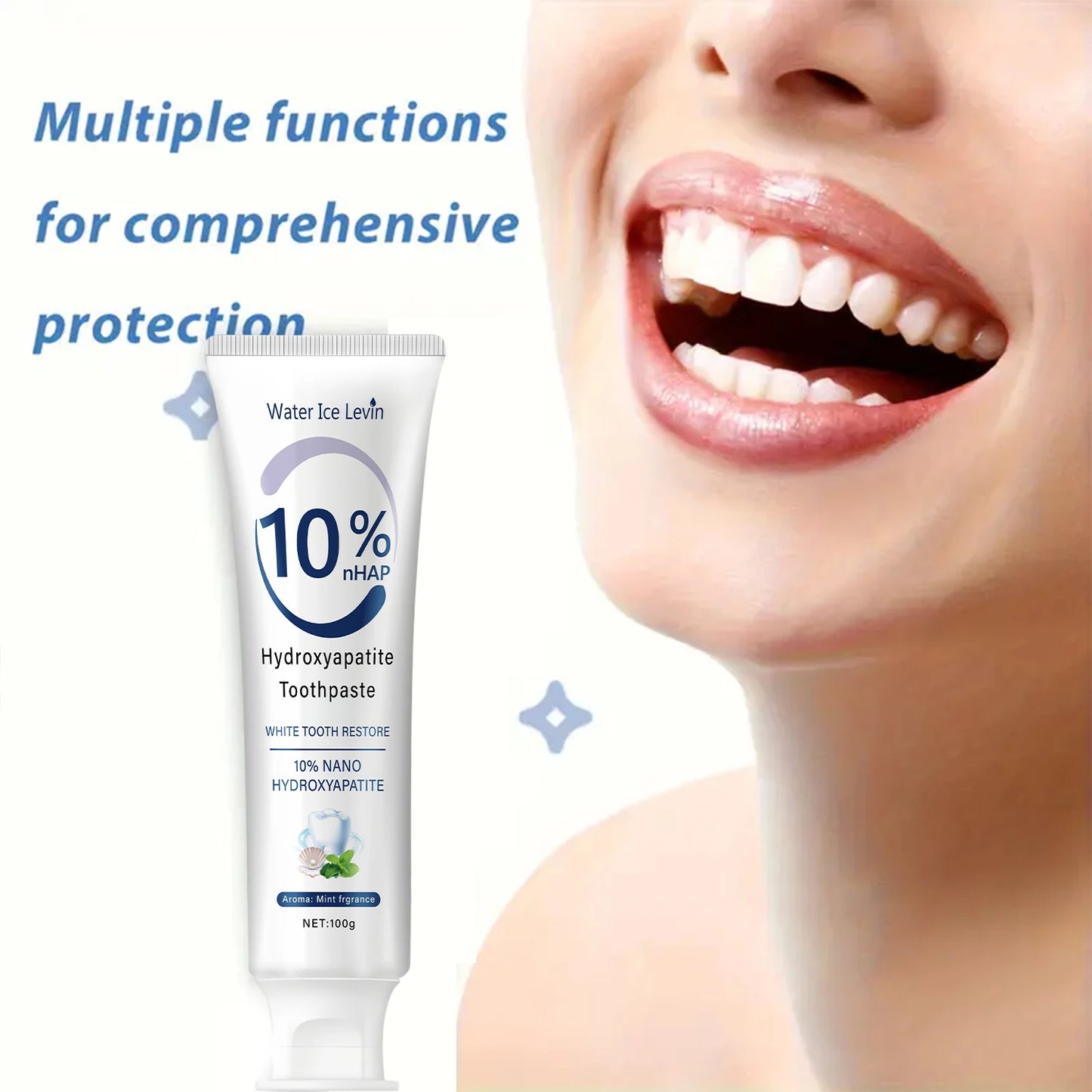 10% Nano Hydroxyapatite Toothpaste Restores White Teeth. Protects Gums. Deep Cleans. Brightens Smile. 100g Fresh Mint.