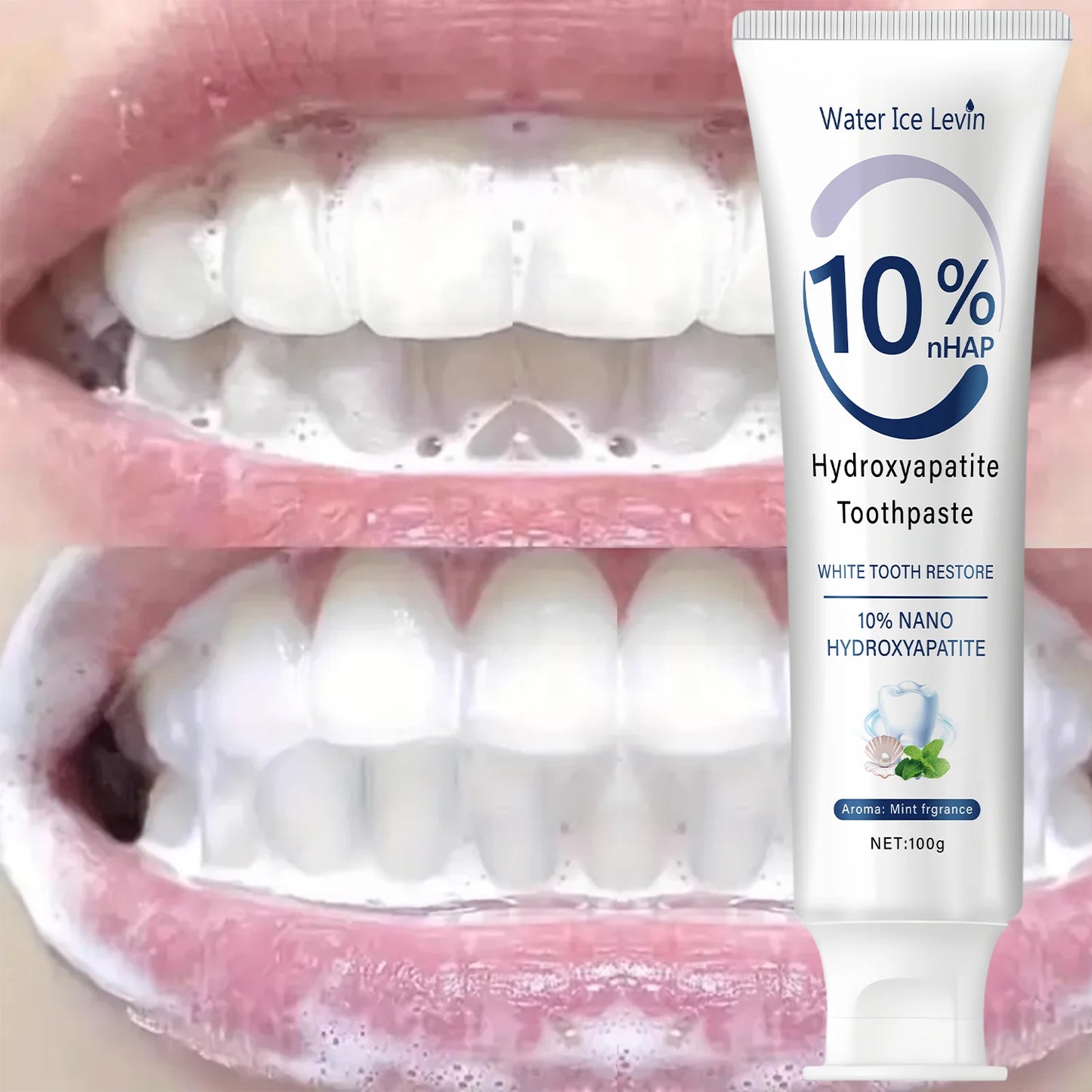 10% Nano Hydroxyapatite Toothpaste Restores White Teeth. Protects Gums. Deep Cleans. Brightens Smile. 100g Fresh Mint.